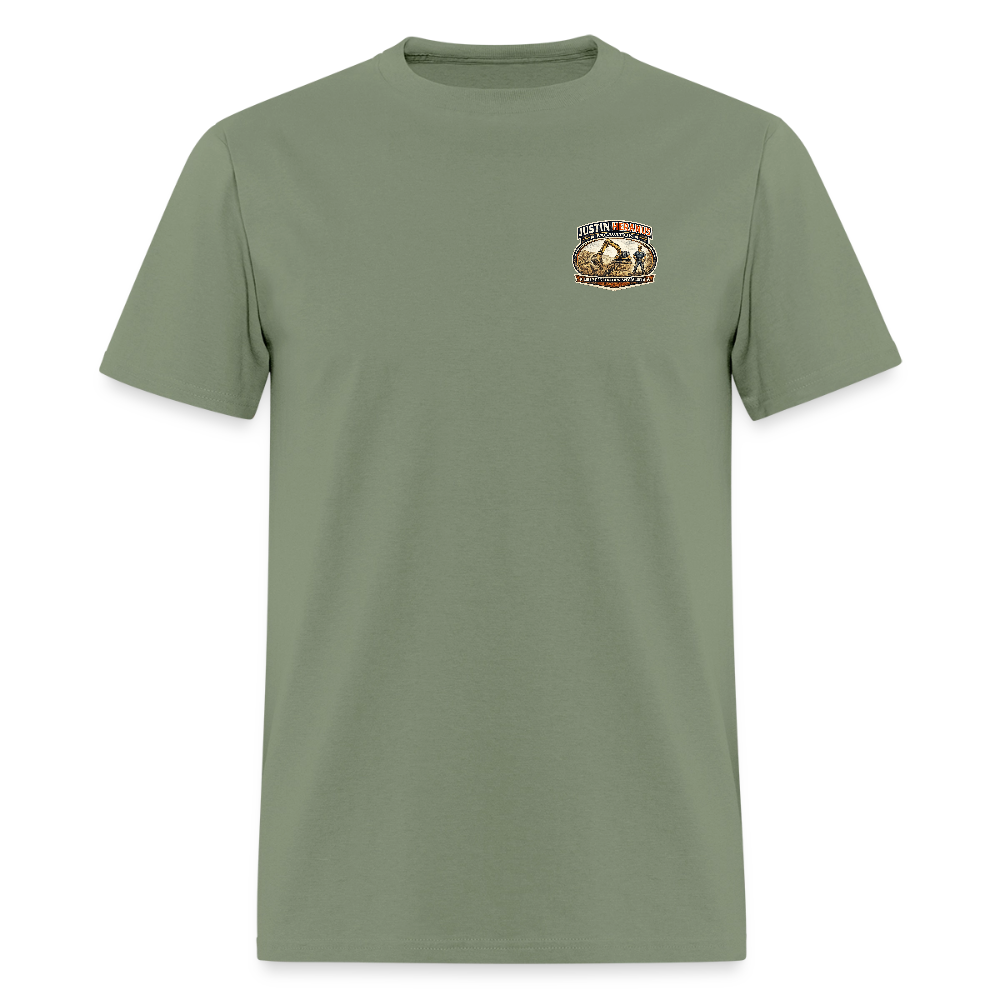 Justin Heranus Drilling Co Double-Sided Funny Humor Tee Color: military green