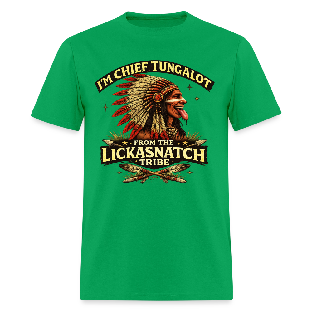 Chief Tungalot Lickasnatch Tribe Funny T-Shirt Color: Bright Green