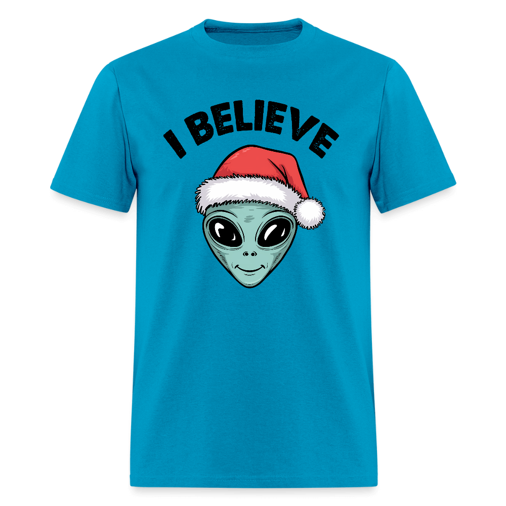 I Believe in Santa T-Shirt – Funny Alien Christmas Tee Color: turquoise