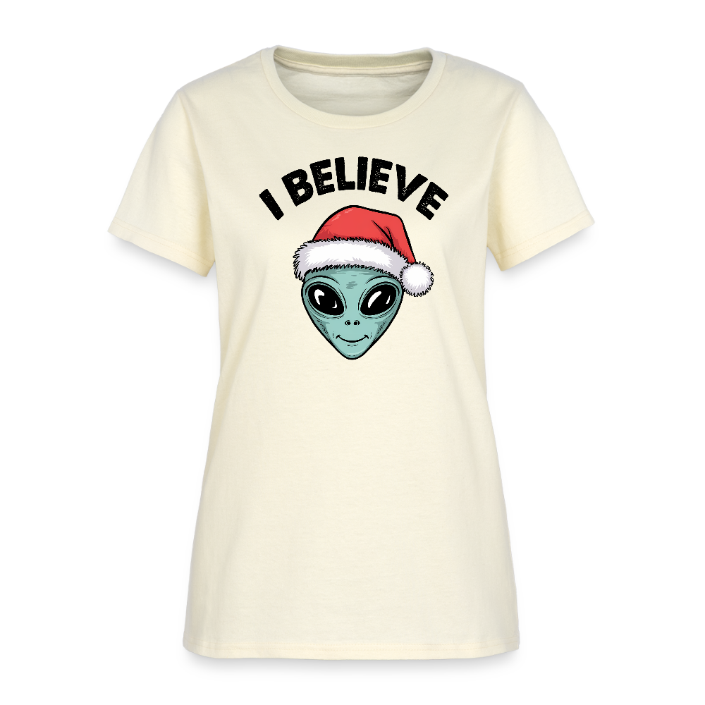 I Believe in Santa Women’s T-Shirt – Alien Christmas Tee Color: off white