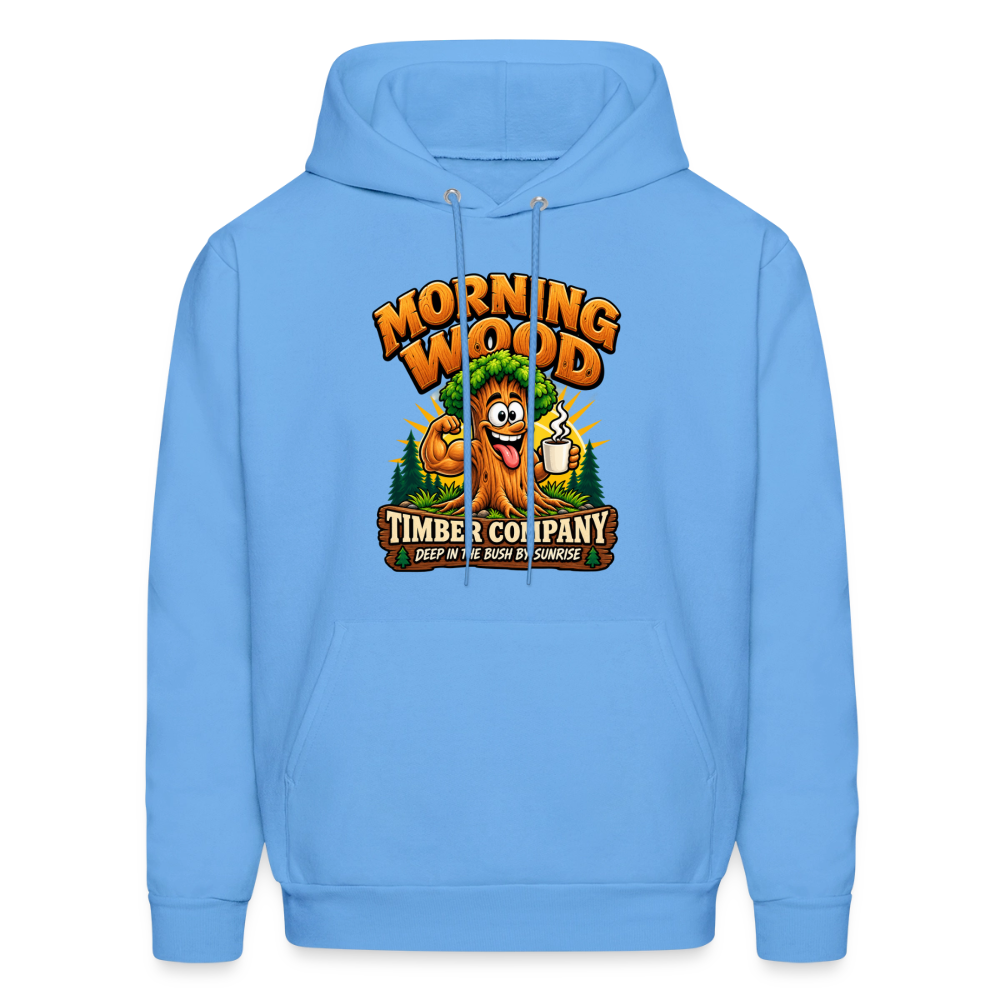Morning Wood Timber Company Funny Adult Humor Hoodie Color: Carolina Blue