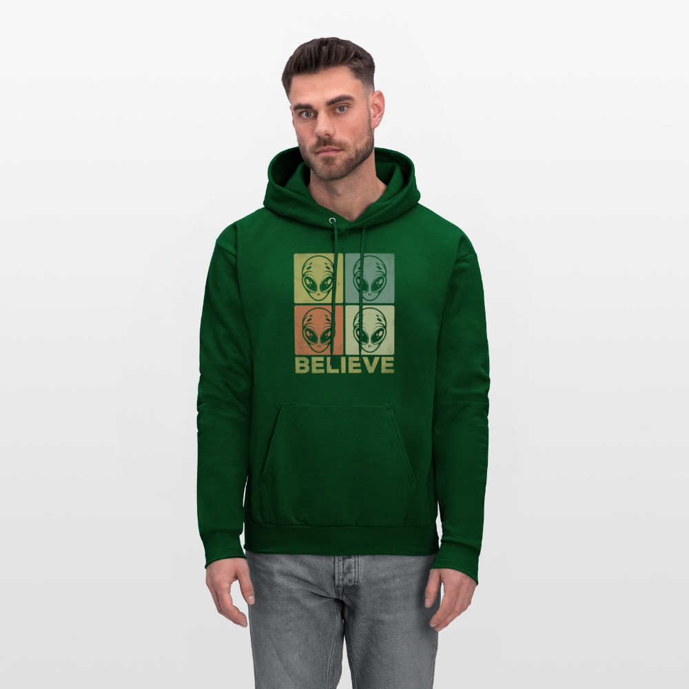 Believe Alien Hoodie – Alien Faces UFO Design - forest green
