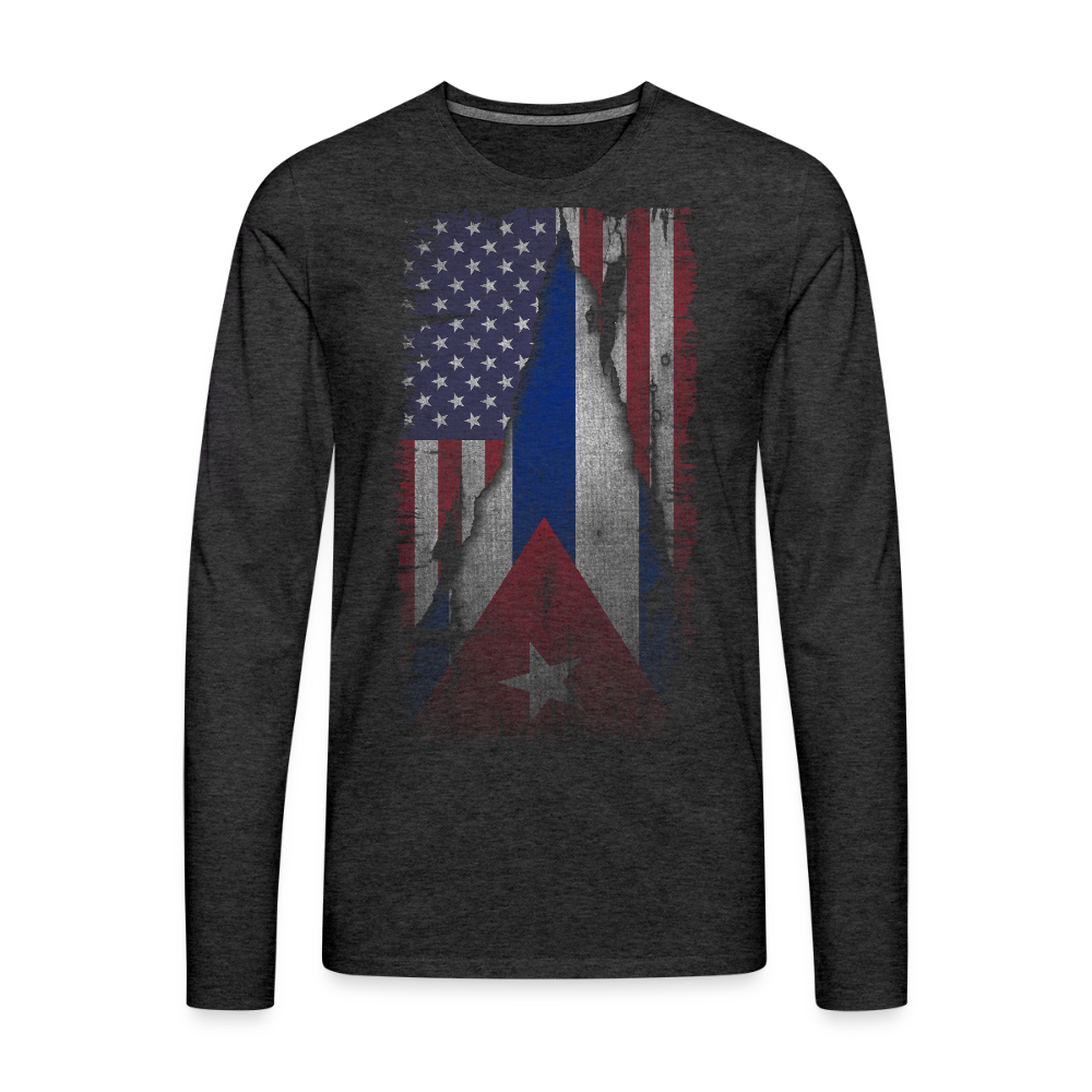 Cuba & USA Flag Men’s Long-Sleeve T-Shirt – Cuban American Heritage Color: black