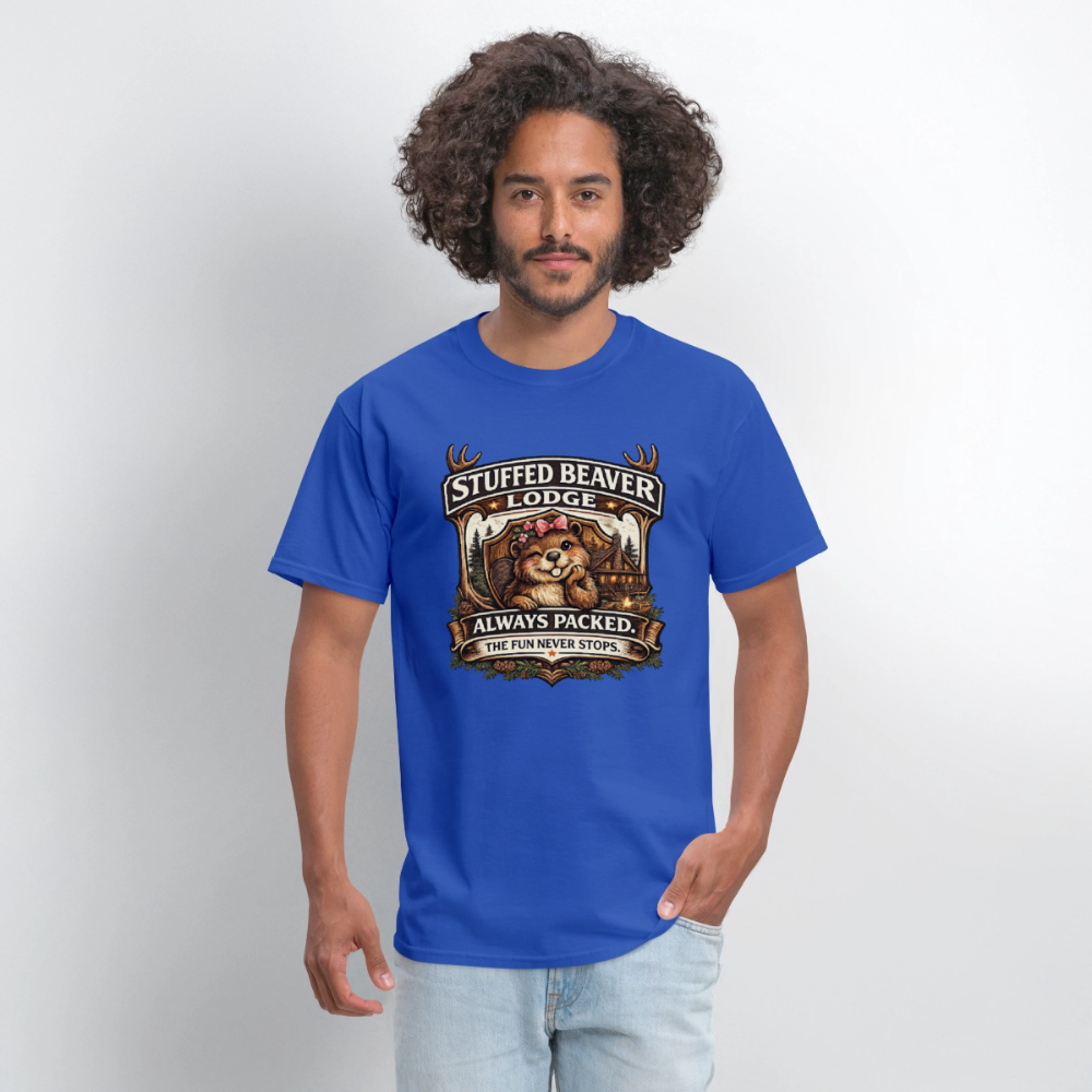 Stuffed Beaver Lodge Funny Adult T-Shirt Color: Black