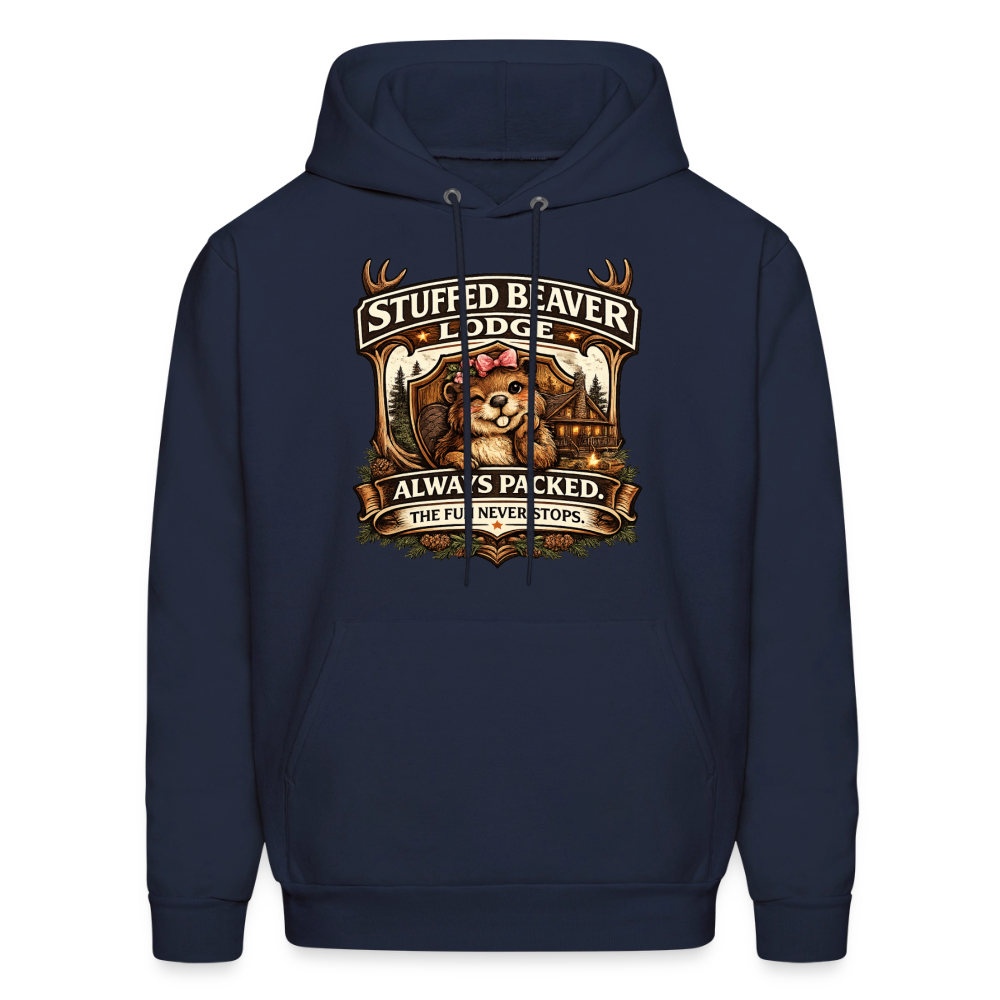 Stuffed Beaver Lodge Funny Adult Hoodie Color: Navy