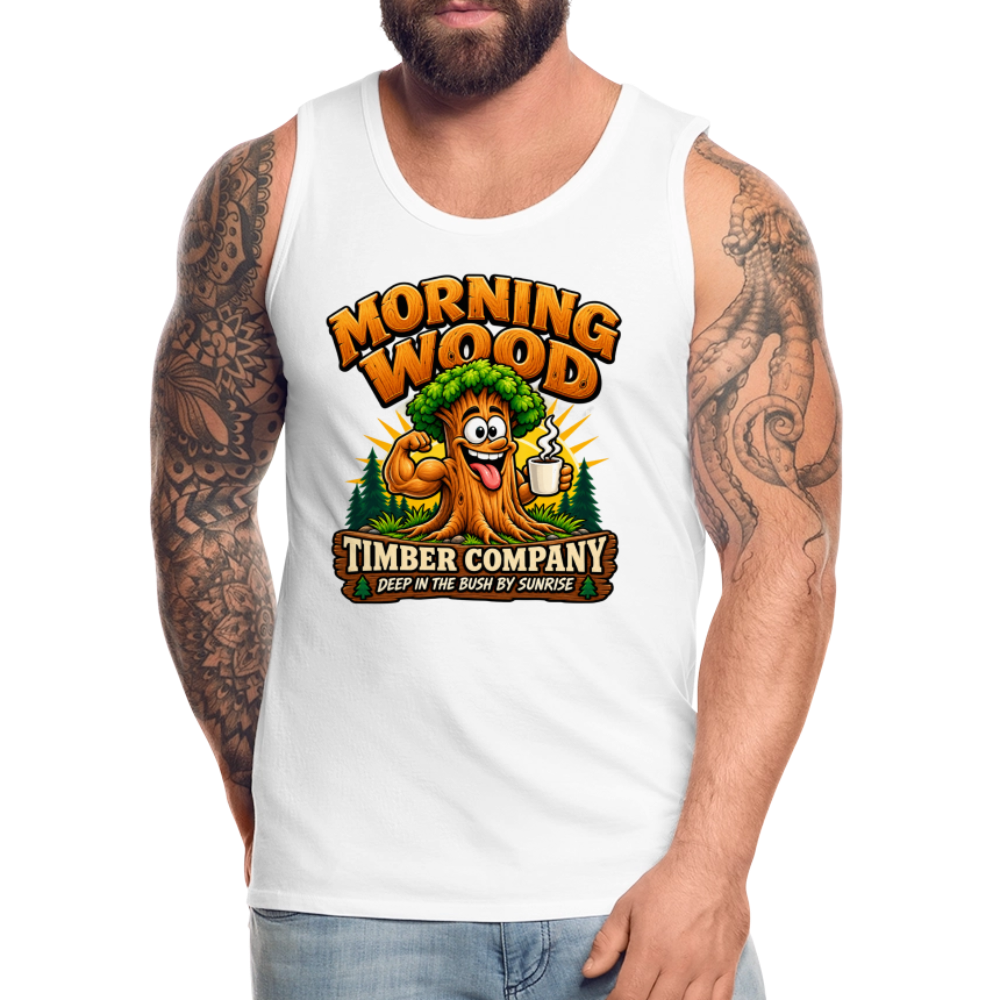 Morning Wood Timber Company Funny Adult Humor Tank Top Color: White