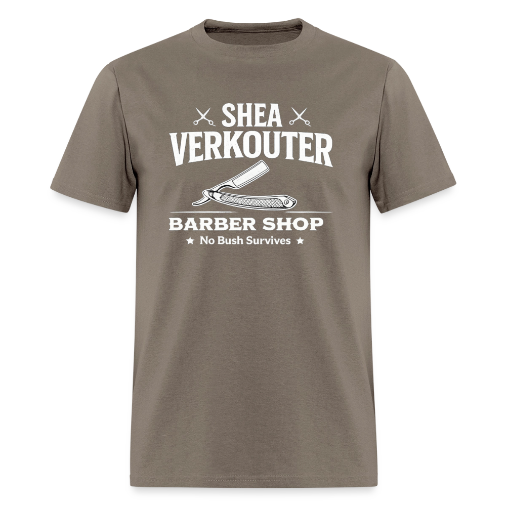 Shea Verkouter Barber Shop Funny Adult Humor T-Shirt Color: Safari
