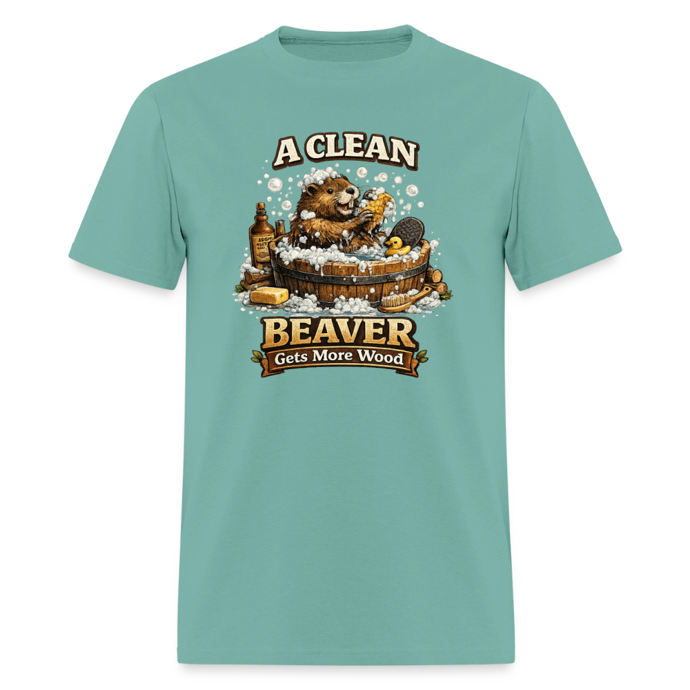 A Clean Beaver Gets More Wood Funny Adult Tee Color: aquatic