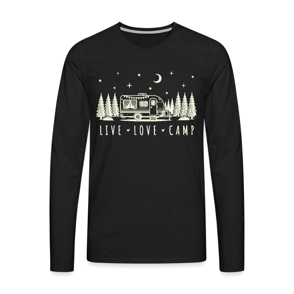 Live Love Camp Men’s Long Sleeve Tee – Camper in the Woods - black