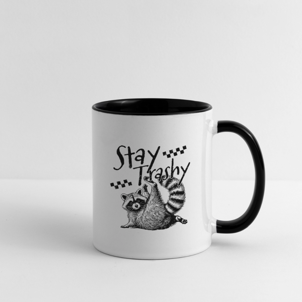 Stay Trashy Coffee Mug – Funny Feral Raccoon Design Color: white/black