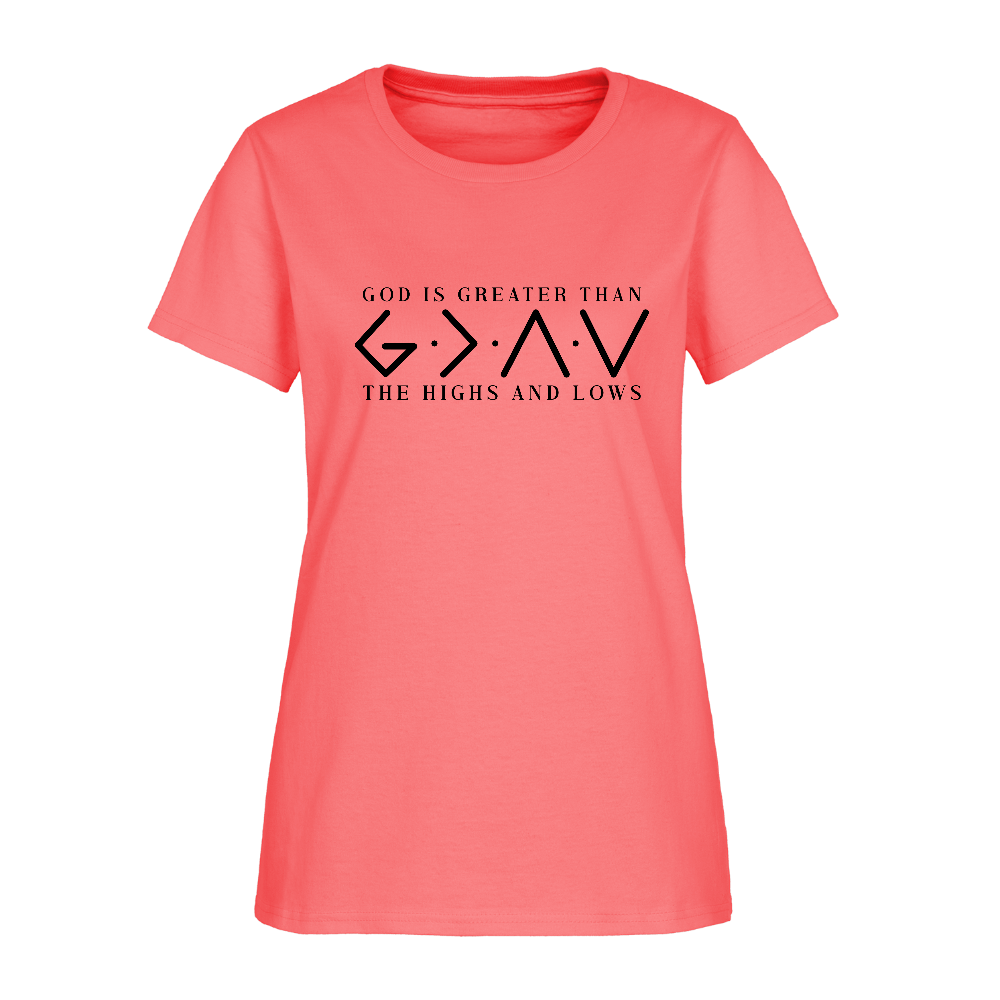 God is Greater Than the High And Lows Women's T-Shirt - coral