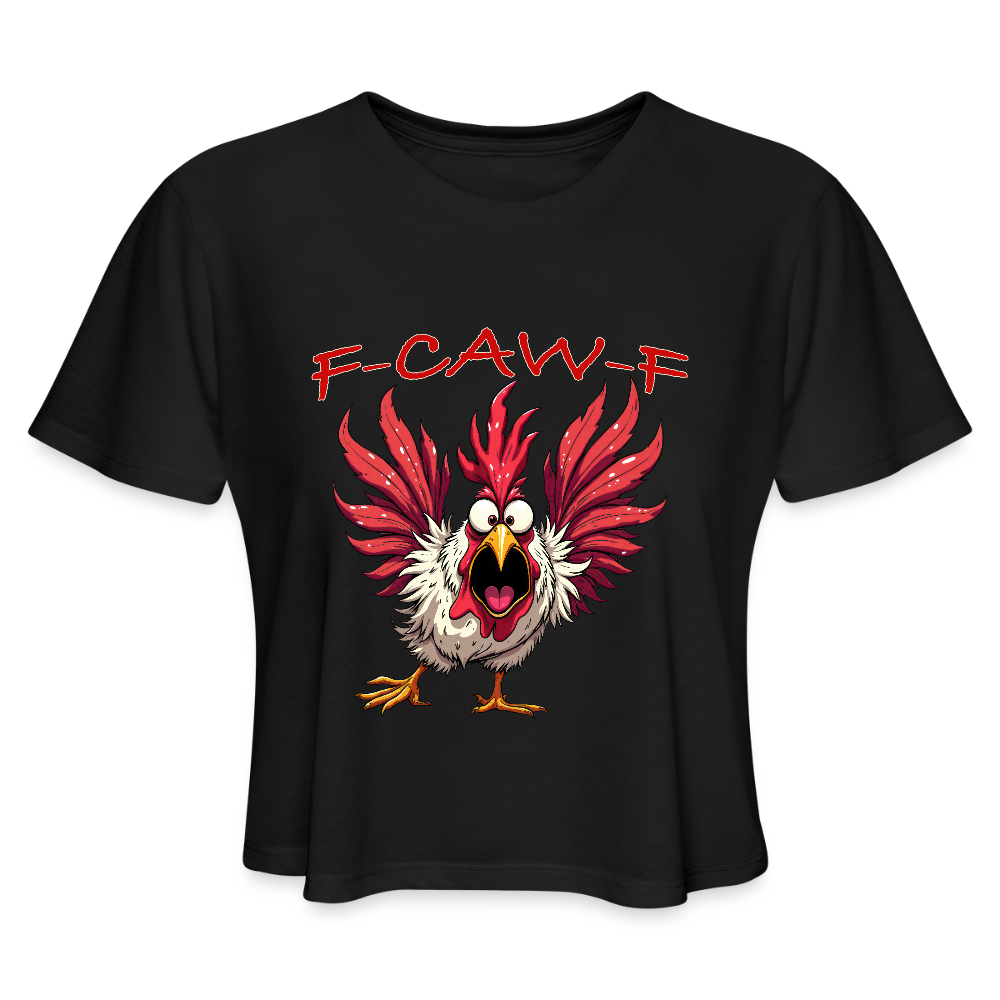 F-CAW-F Women’s Crop Tee – Funny Rooster Shirt Color: black