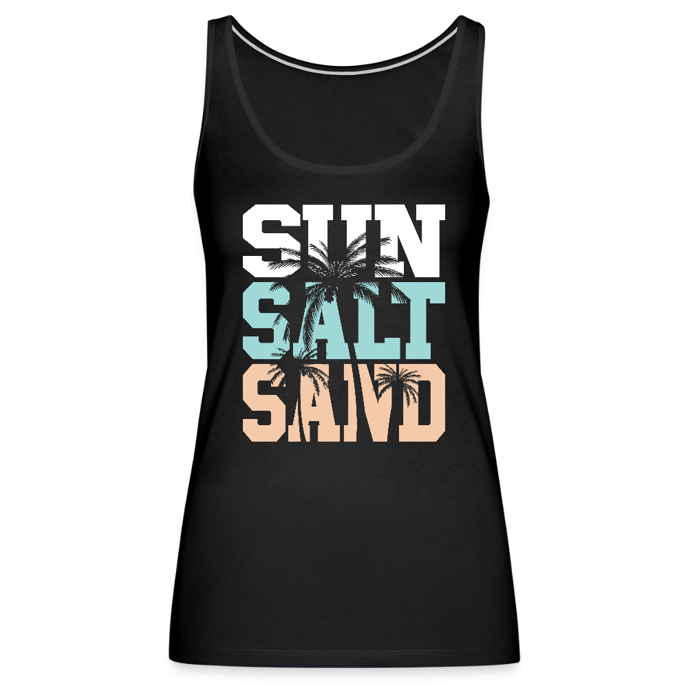 Sun Salt Sand Women’s Tank Top with Palm Tree Beach Theme - black