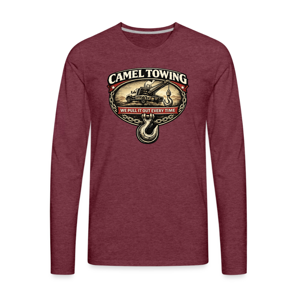 Camel Towing Funny Adult Long Sleeve Shirt Color: heather burgundy