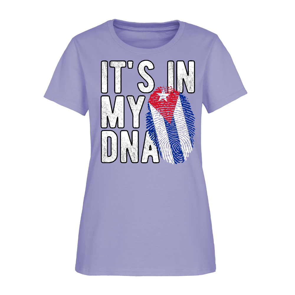 Cuban DNA Women’s T-Shirt – Fingerprint Flag Tee Color: lavender
