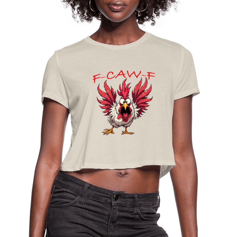 F-CAW-F Women’s Crop Tee – Funny Rooster Shirt Color: white