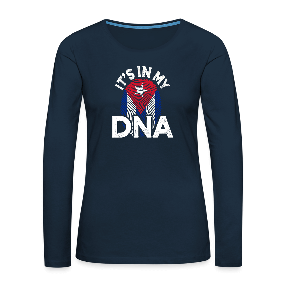 Cuba DNA Women’s Long Sleeve Shirt – Cuban Pride Color: deep navy