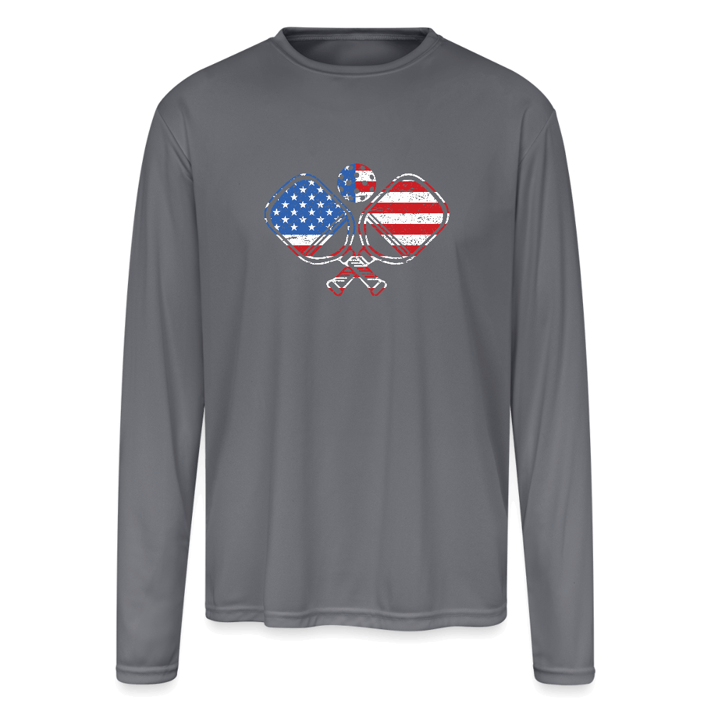 American Flag Pickleball Long Sleeve – Moisture Wicking Tee Color: gray