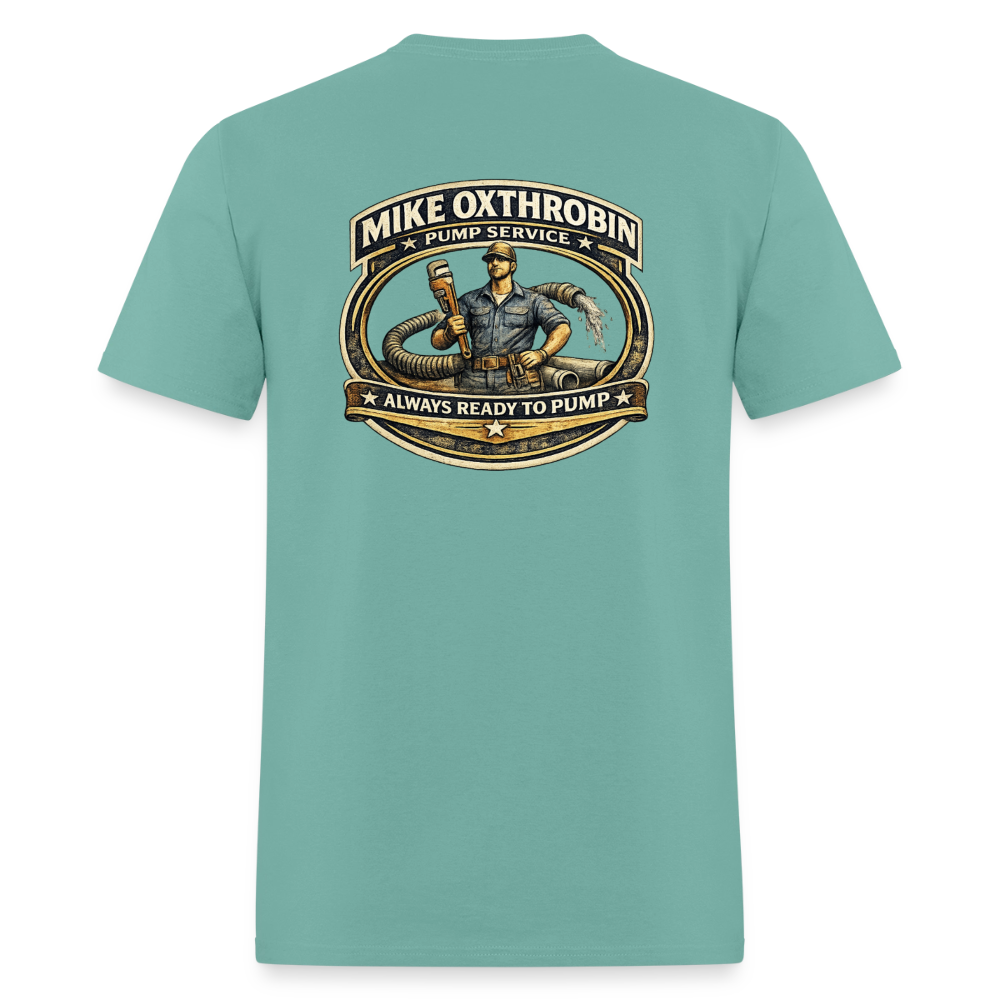 Mike Oxthrobin Pump Service Double-Sided Funny Humor Tee Color: dark red