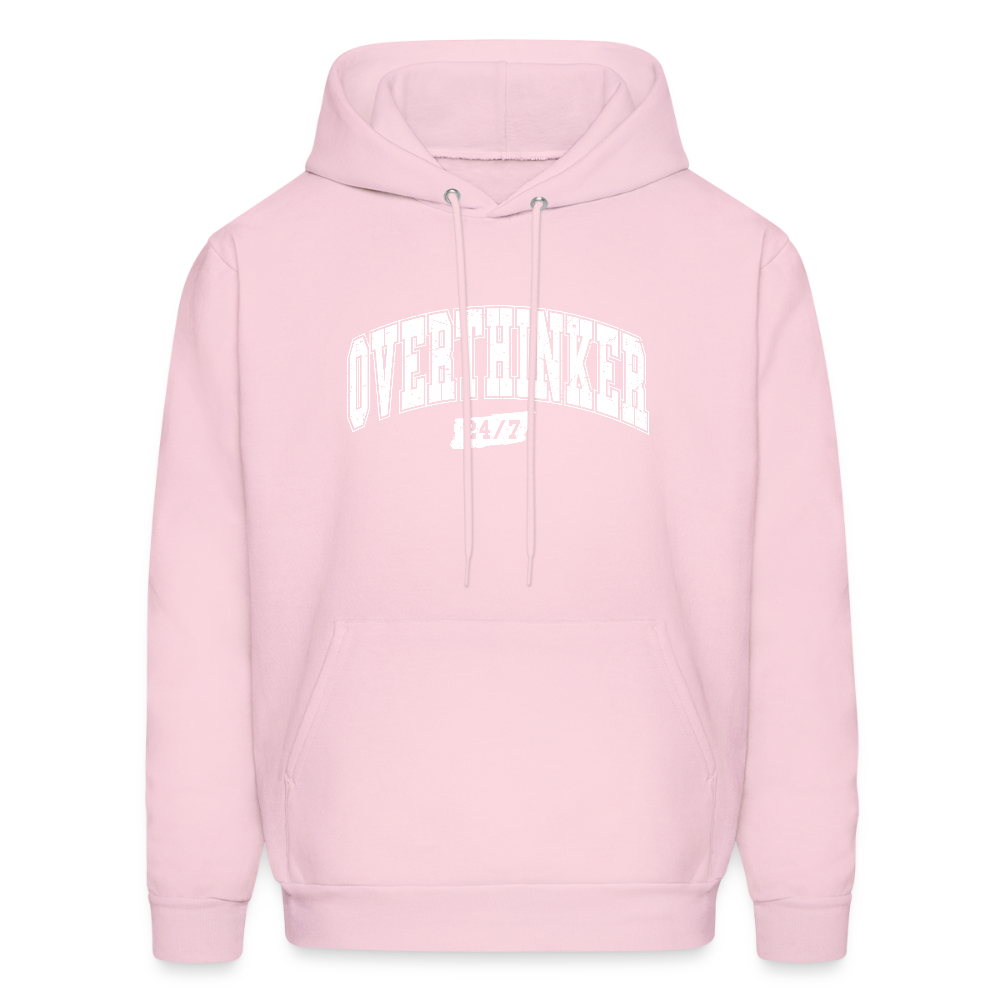 Overthinker 24/7 Funny Hoodie – White Arched Letters - pale pink
