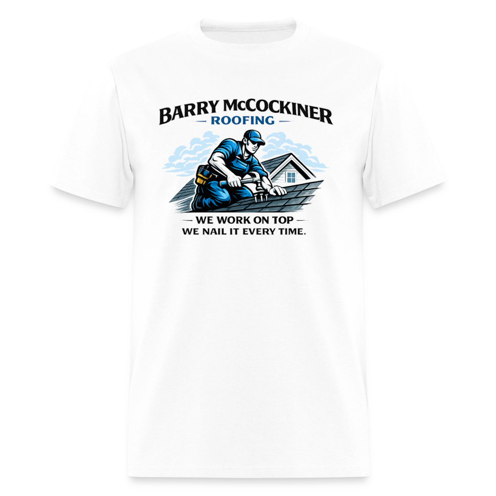 Barry McCockiner Roofing Funny Adult T-Shirt Color: White