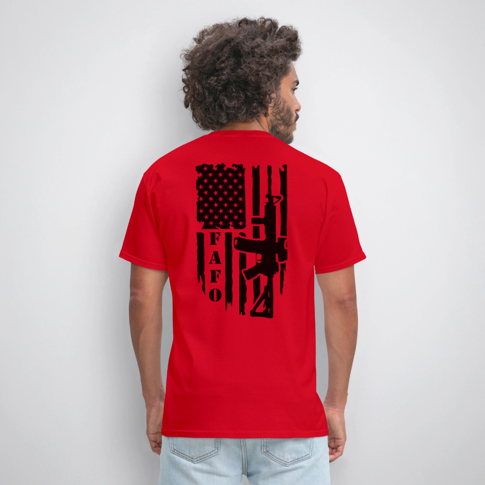 FAFO T-Shirt – AR-15 & American Flag Back Print Color: heather gray