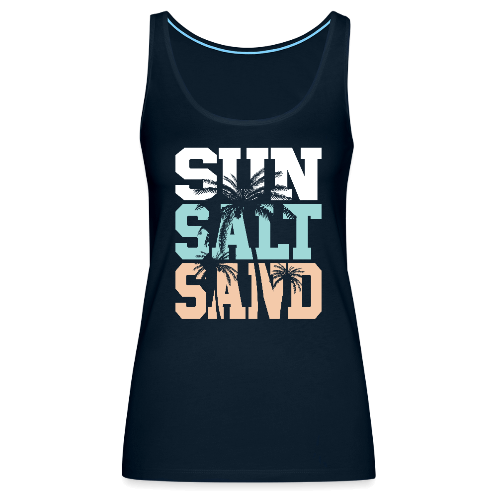 Sun Salt Sand Women’s Tank Top with Palm Tree Beach Theme - deep navy