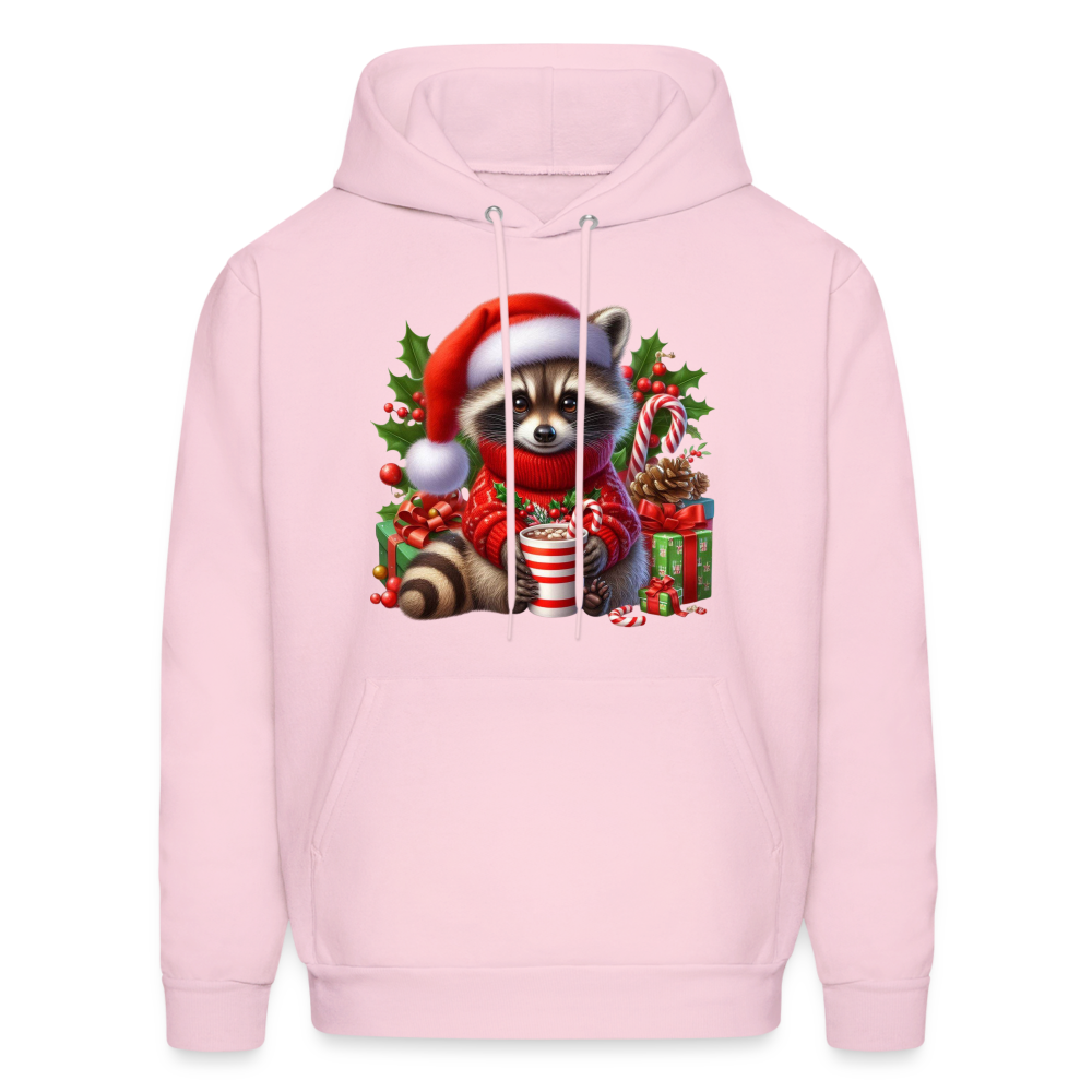 Christmas Cute Feral Raccoon Hoodie - pale pink