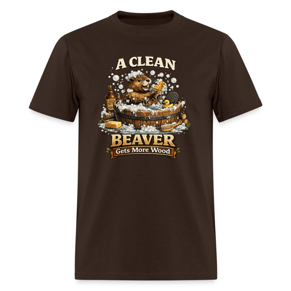 A Clean Beaver Gets More Wood Funny Adult Tee Color: brown