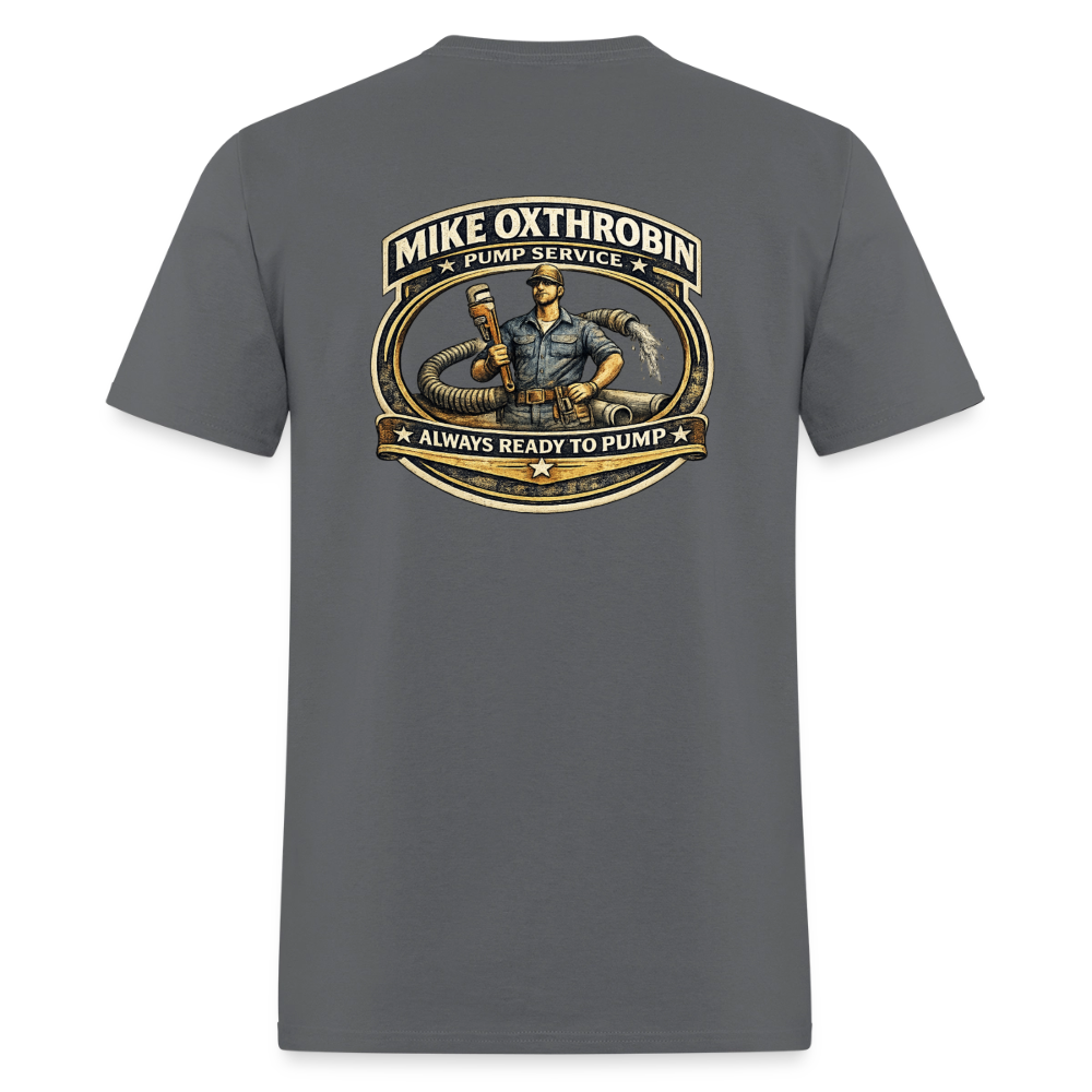 Mike Oxthrobin Pump Service Double-Sided Funny Humor Tee Color: dark red