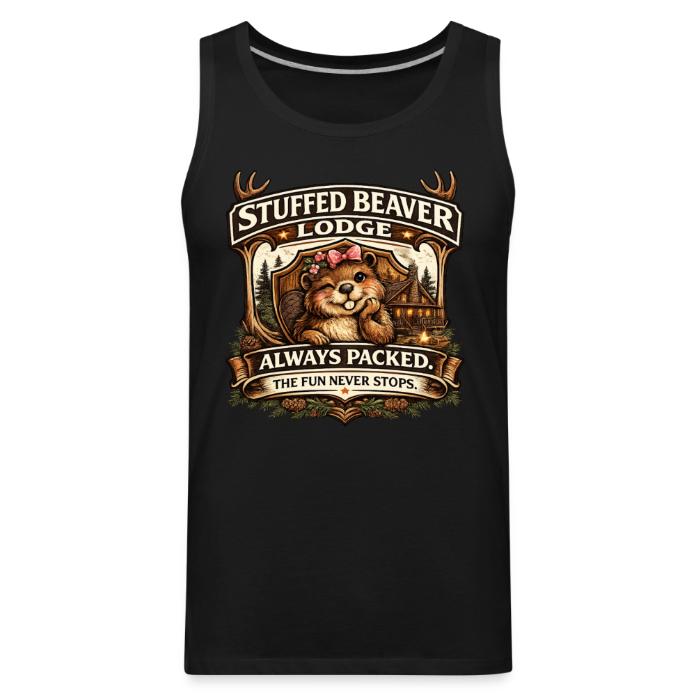Stuffed Beaver Lodge Funny Adult Tank Top Color: Heather Gray