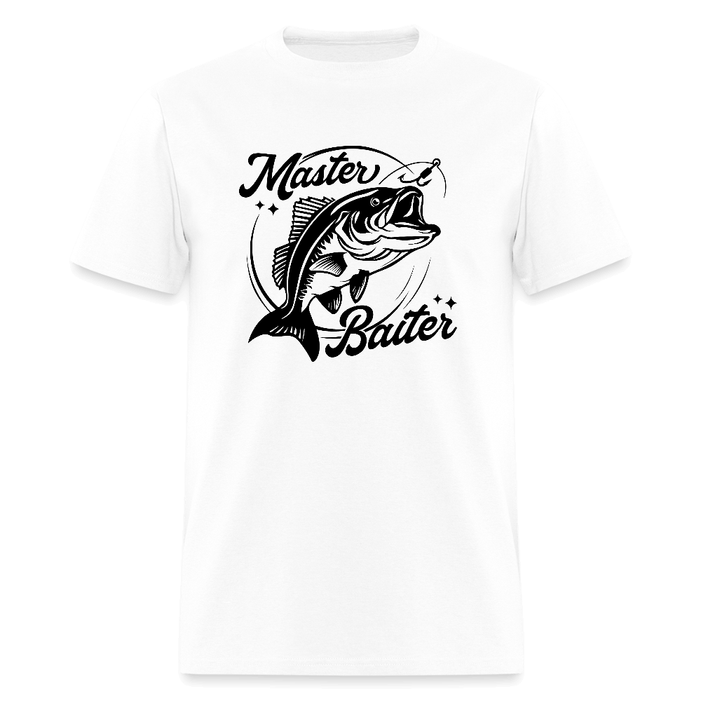 Master Baiter T-Shirt with Fish & Hook Funny Design - white