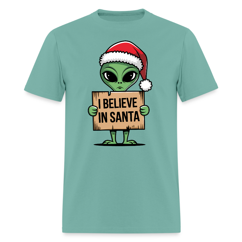 I Believe in Santa T-Shirt – Funny Alien Christmas Tee Color: aquatic