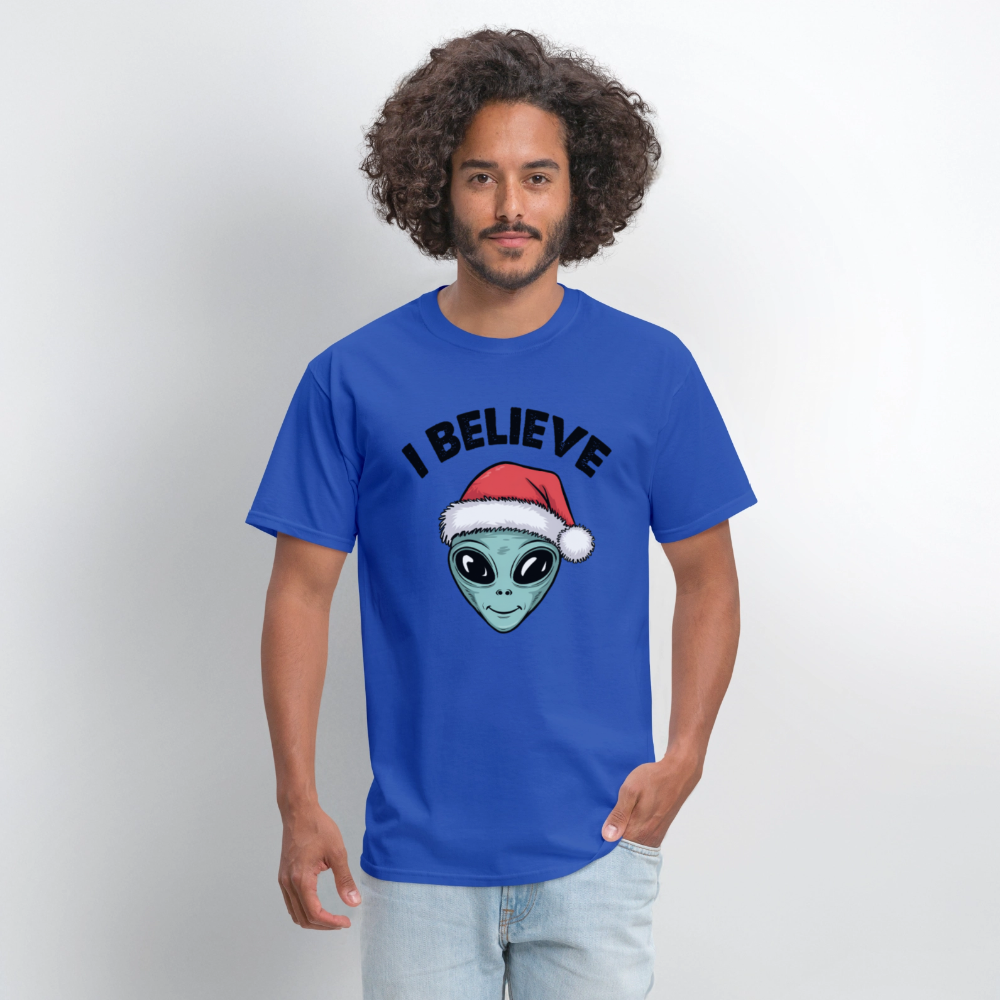 I Believe in Santa T-Shirt – Funny Alien Christmas Tee Color: bright green