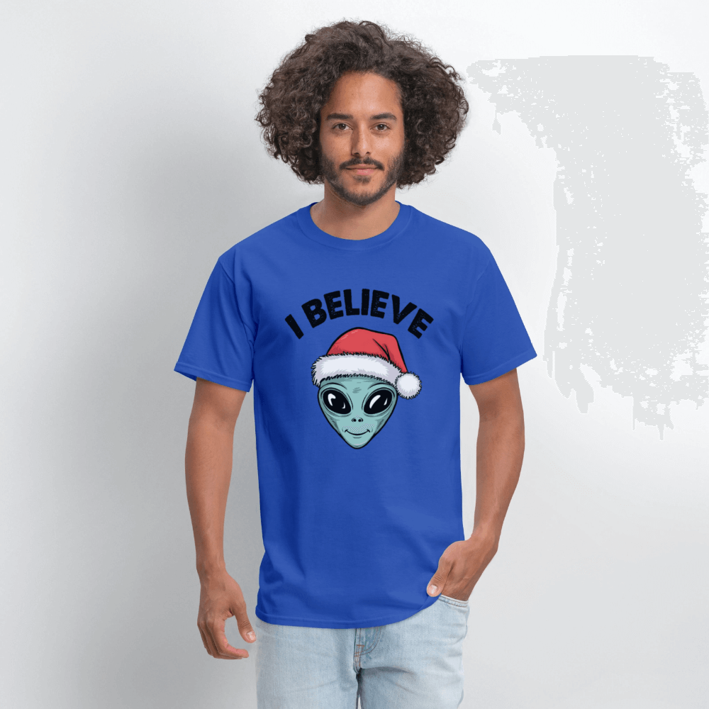 I Believe in Santa T-Shirt – Funny Alien Christmas Tee Color: bright green