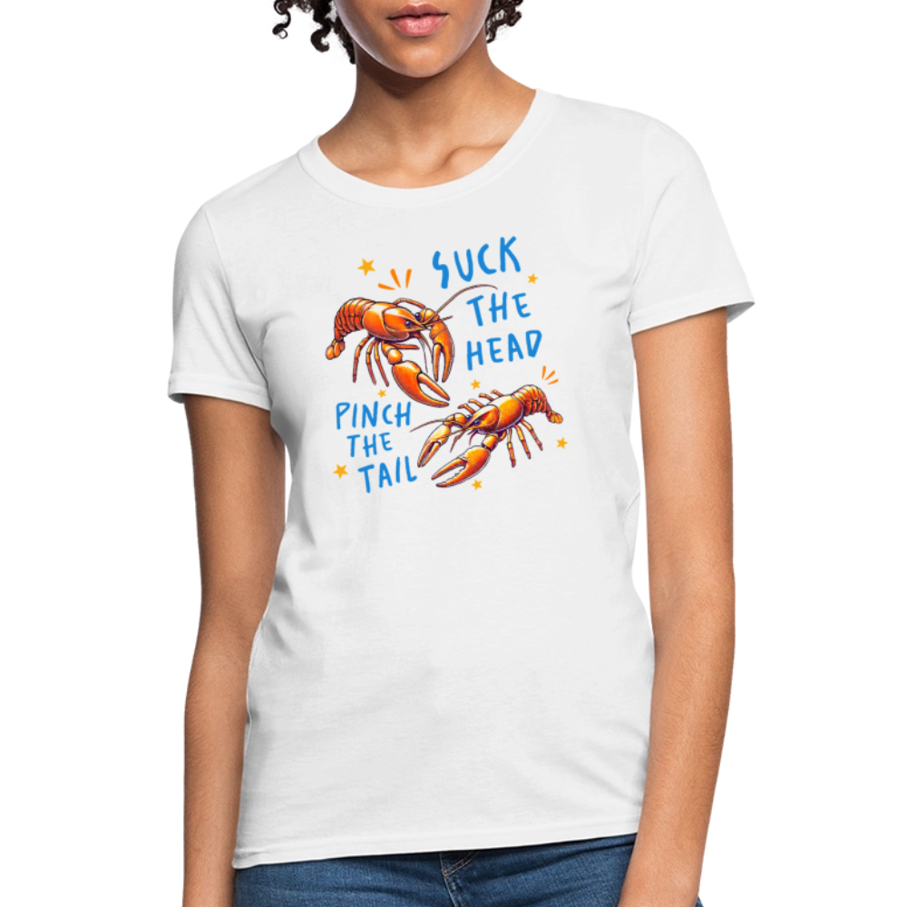 Suck the Head, Pinch the Tail Women’s Crawfish Boil T-Shirt - white