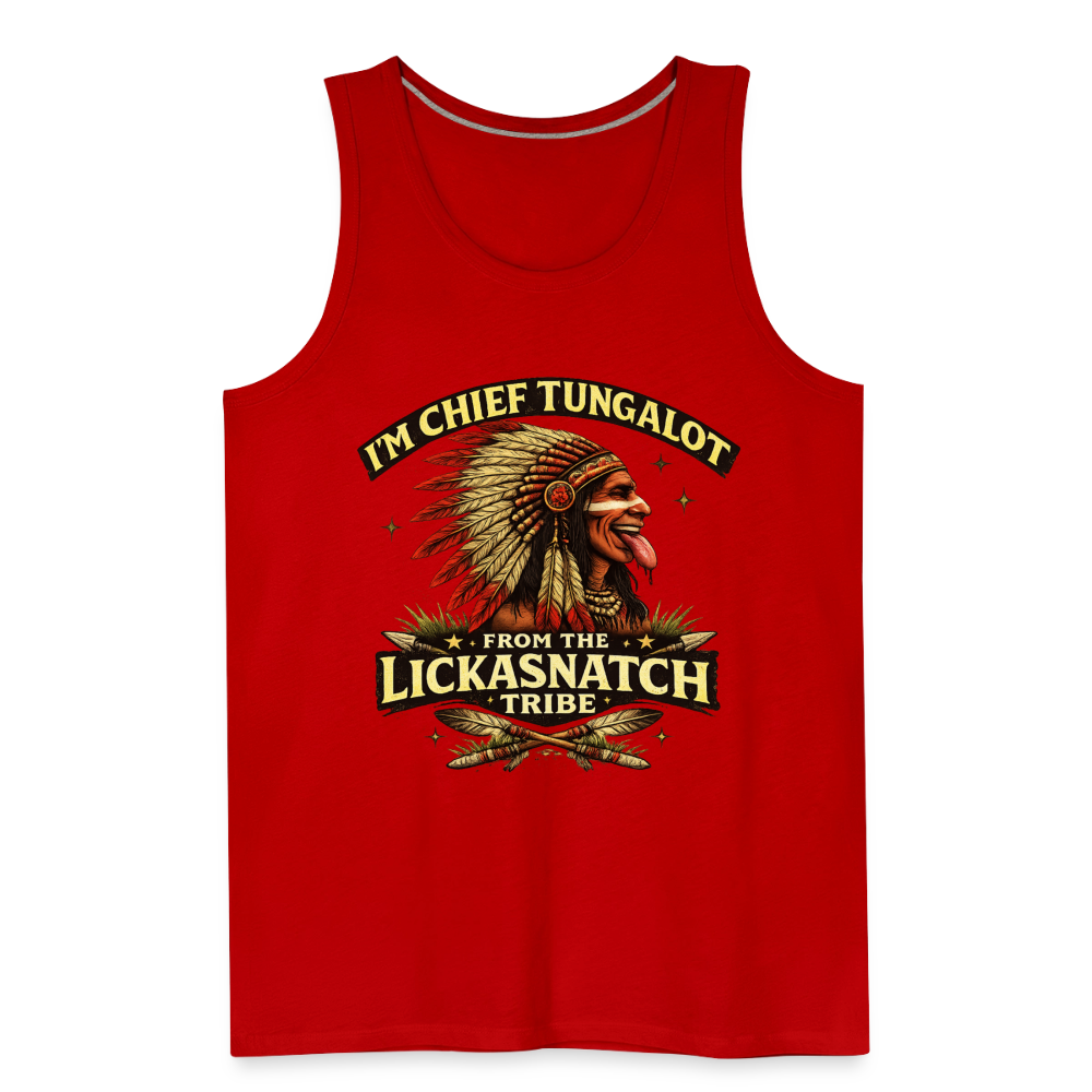 Chief Tungalot Lickasnatch Tribe Funny Tank Top Color: Royal Blue