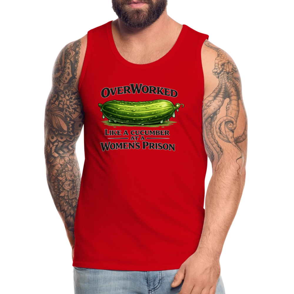 OverWorked Cucumber Funny Adult Humor Tank Top Color: White