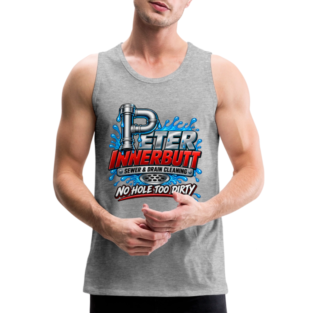 Peter Innerbutt Funny Men's Tank Top – No Hole Too Dirty Adult Humor Shirt Color: heather anthracite