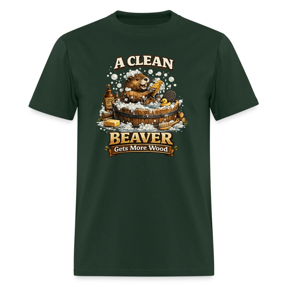 A Clean Beaver Gets More Wood Funny Adult Tee Color: forest green