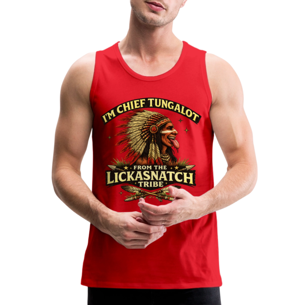 Chief Tungalot Lickasnatch Tribe Funny Tank Top Color: Royal Blue