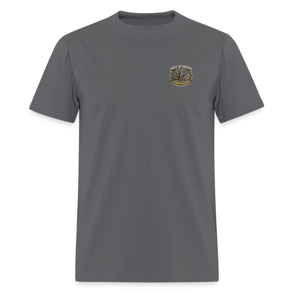 Mike Oxthrobin Pump Service Double-Sided Funny Humor Tee Color: charcoal