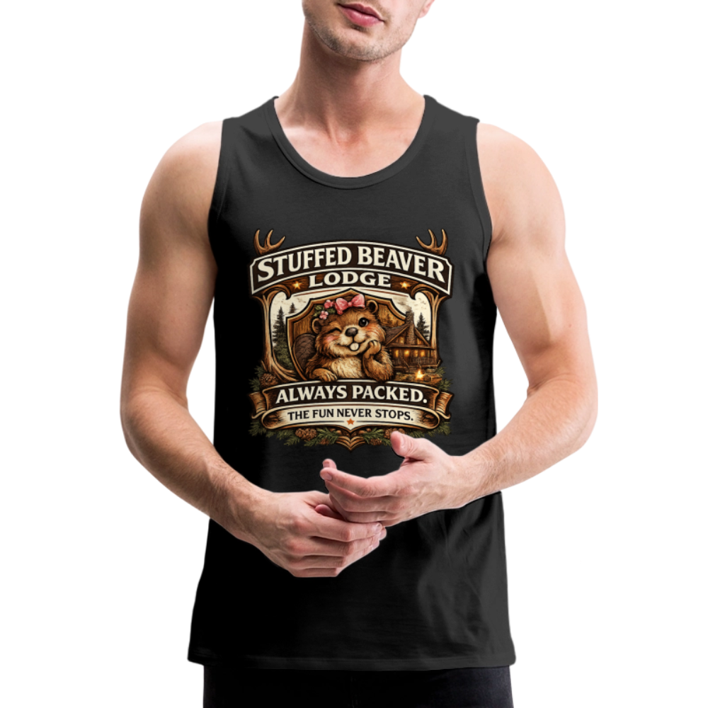 Stuffed Beaver Lodge Funny Adult Tank Top Color: Heather Gray