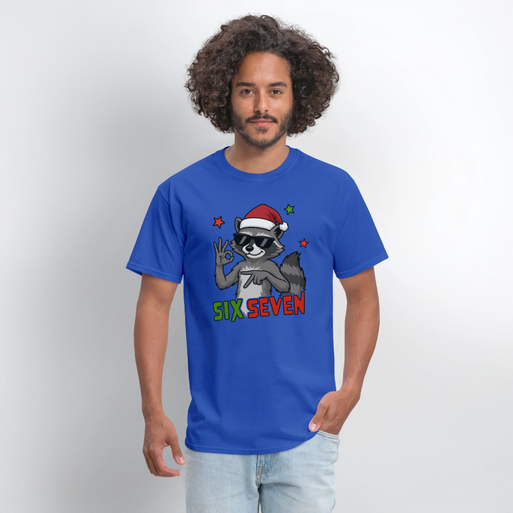 Six Seven 67 Raccoon Wearing Christmas Hat T-Shirt - royal blue