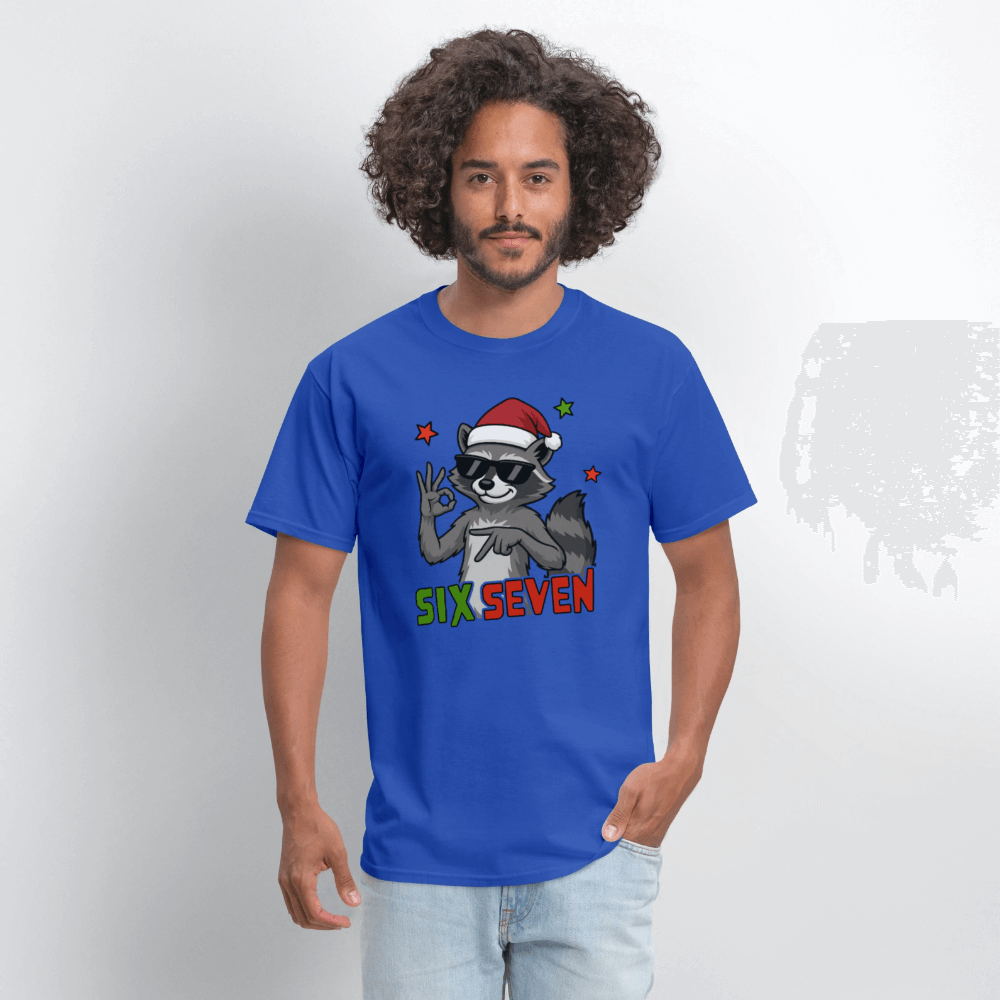 Six Seven 67 Raccoon Wearing Christmas Hat T-Shirt Color: heather gray