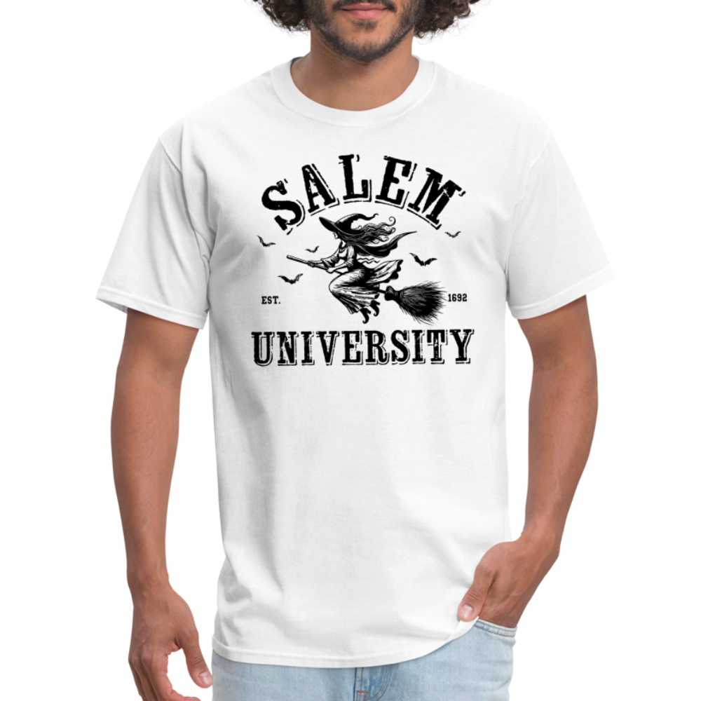 Salem University T-Shirt (Halloween Witch Riding Broom) - white