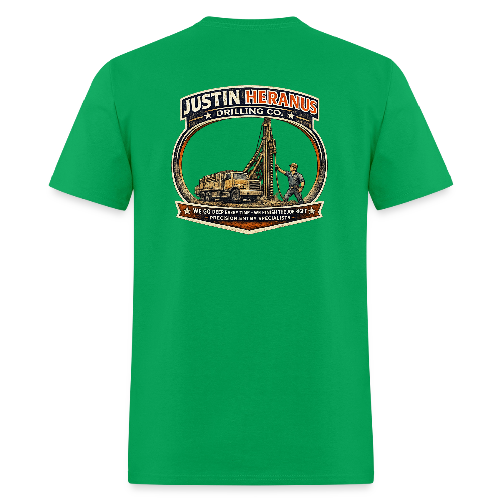 Justin Heranus Drilling Co Double Sided Funny Humor Tee - bright green