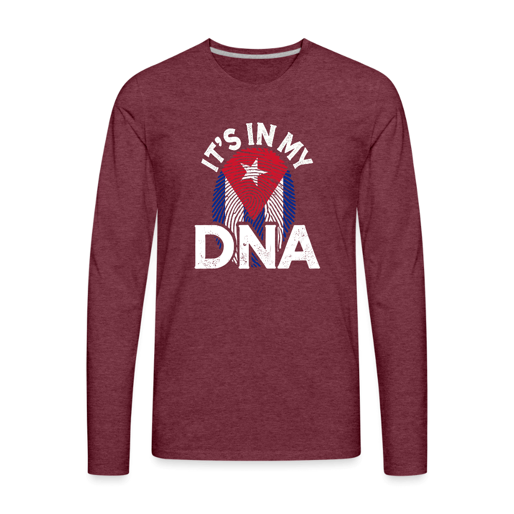 Cuba DNA Men’s Long Sleeve Shirt – Cuban Heritage Color: heather burgundy