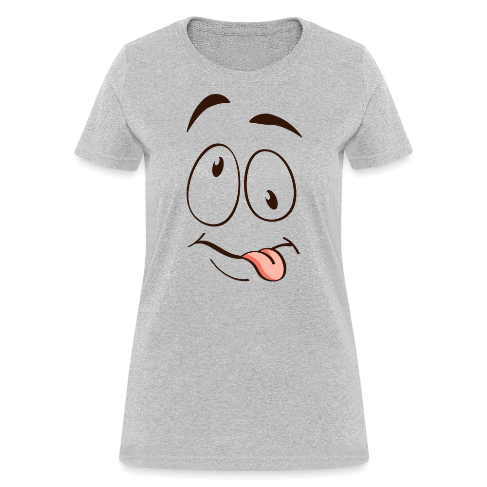 Silly Face Emotion with Tongue Women's Contoured T-Shirt - heather gray