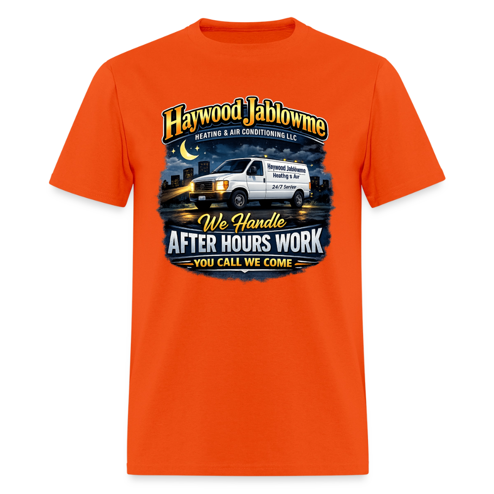 Haywood Jablowme Funny HVAC T-Shirt Color: Orange